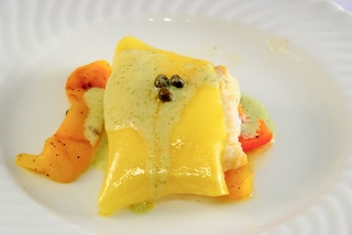 Lasagne mit Paprika und Steinbutt