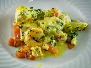 Fischauflauf mit Garnelen-Topping